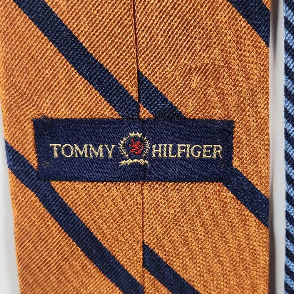 Tommy Hilfiger Striped Silk Ties in Light Blue, Black & Rust‎